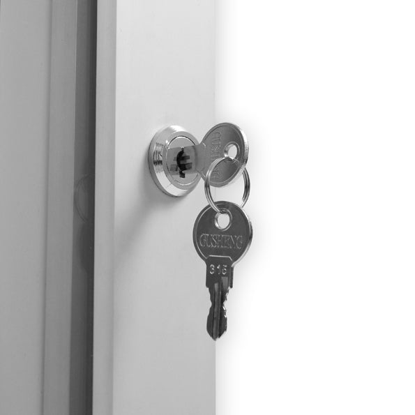 Slim-lock system supplied with a pair of keys, ideal for secure sign boards and display cases in the UK.