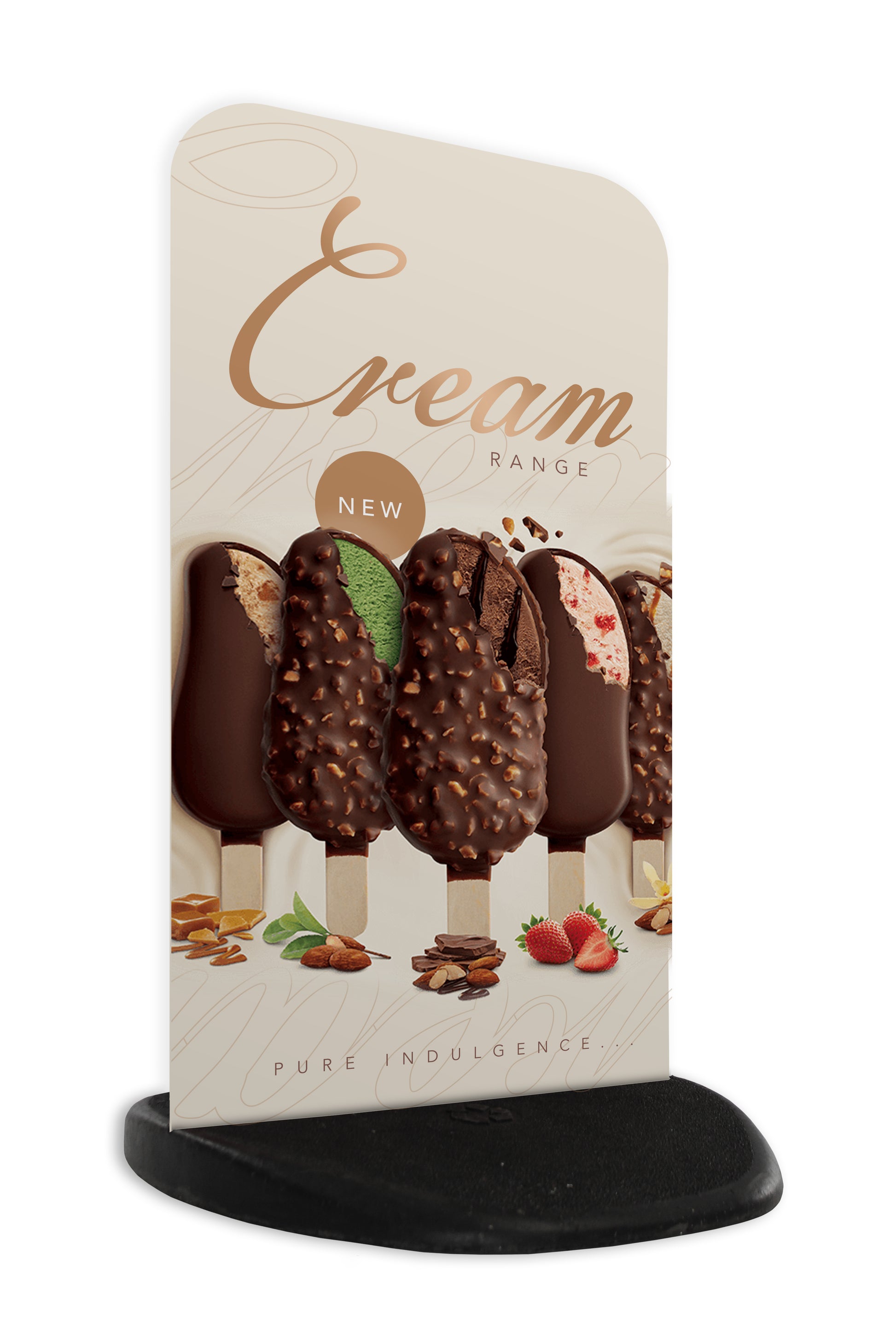Flex Pavement Sign Extra signboard promoting ice cream offerings with colorful graphics and text, ideal for cafés, shops, or outdoor advertising in the UK.